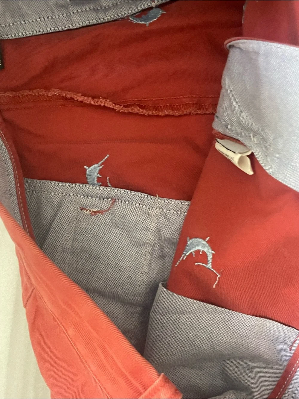 VTG J.Crew Embroidered Swordfish Marlin Chino Pants 34x32 Nantucket Red SP04